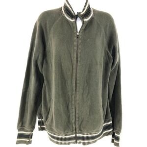 Mossimo cardigan sweater womens M army green full zip accent ribbed hems vtg 90s